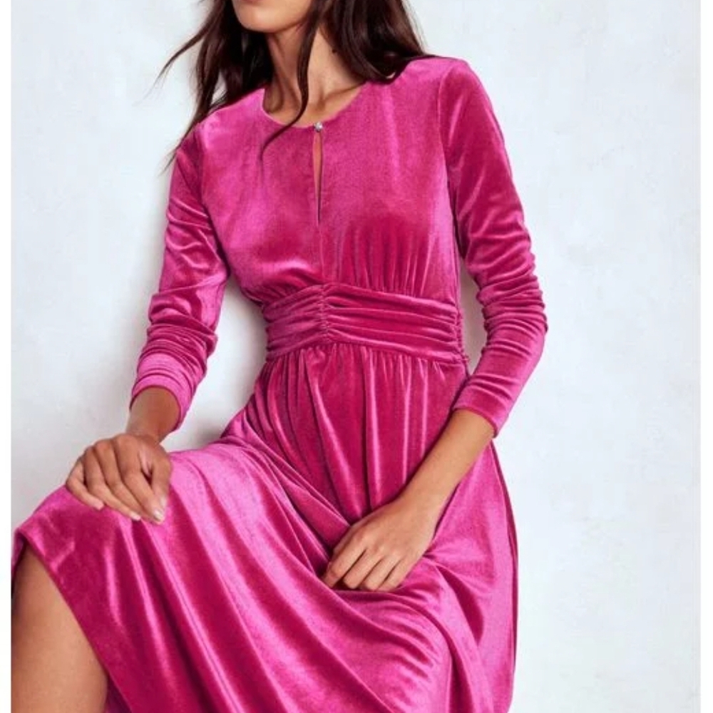 Boden Pink Velvet Tilda Dress Maxi Dress Rhinestone Closure 10P